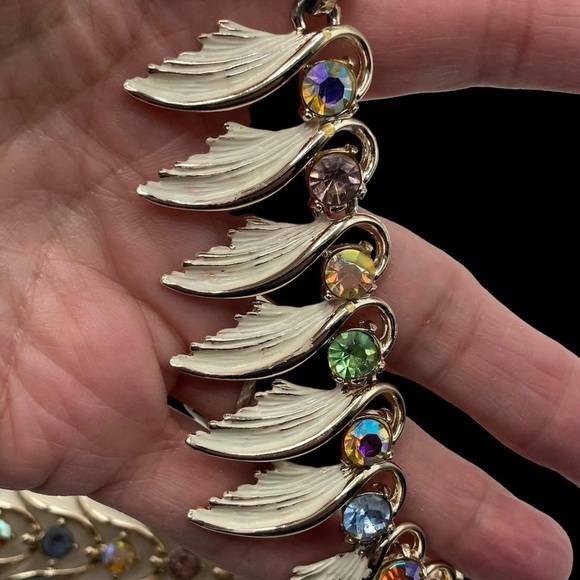 Vintage ART Arthur Pepper Enamel Leaf and Pastel Rhinestone Set - Picture 5 of 9